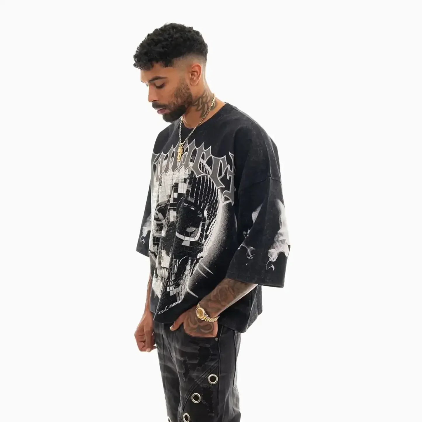 Men's Monarch Digital Skull Oversized Graphic T-Shirt